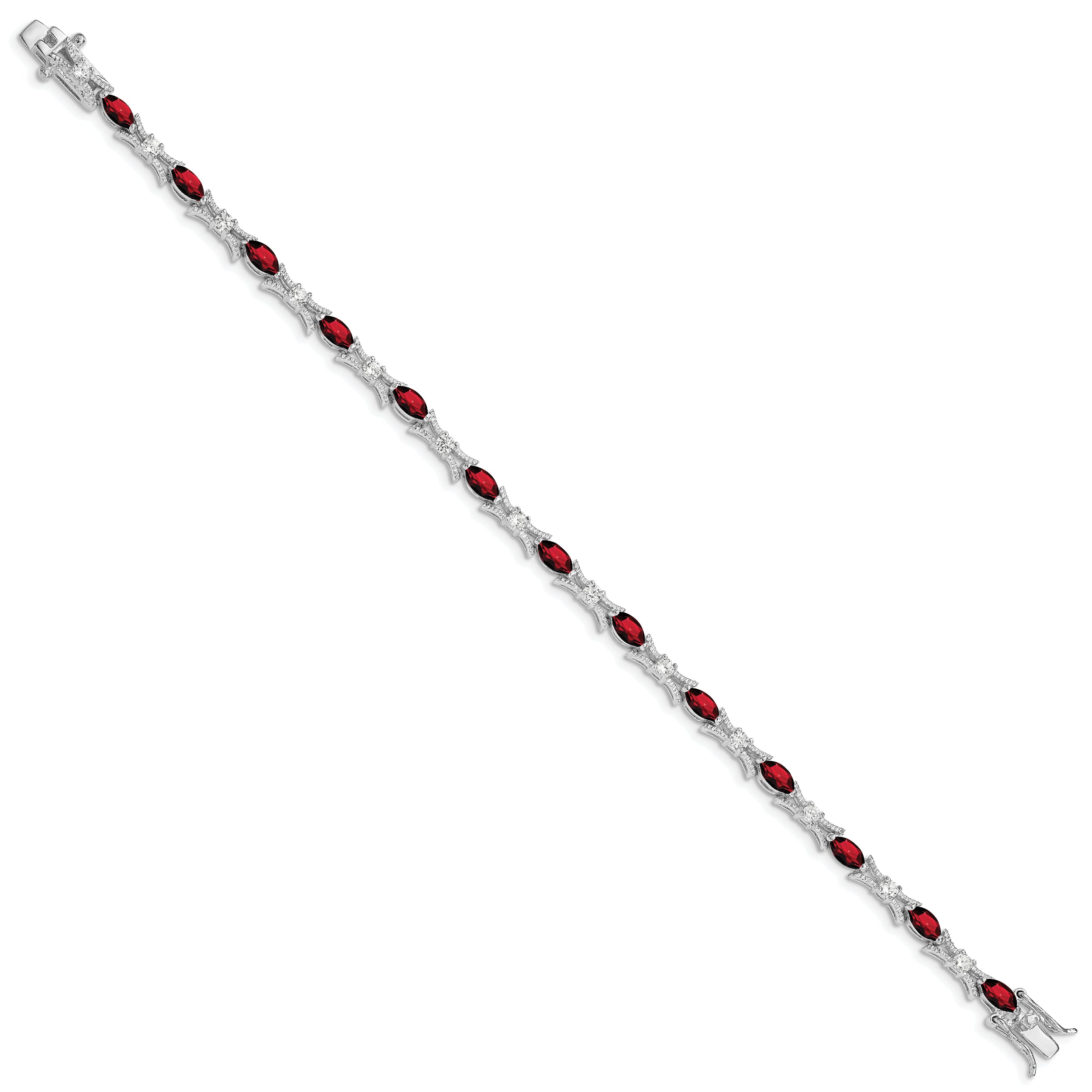 Sterling Silver Rhodium-plated Garnet and CZ Bracelet