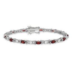 Sterling Silver Rhodium-plated Garnet and CZ Bracelet