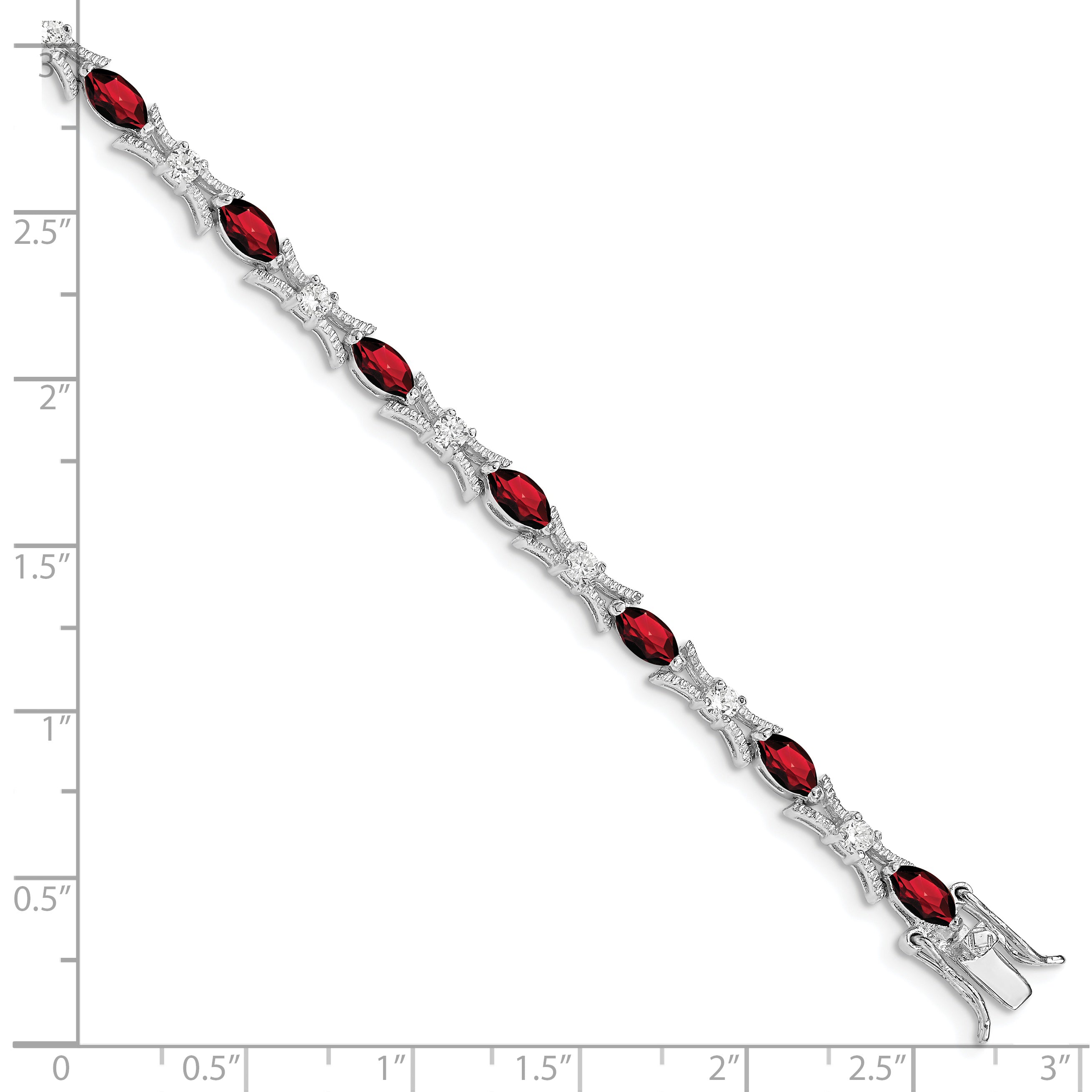 Sterling Silver Rhodium-plated Garnet and CZ Bracelet