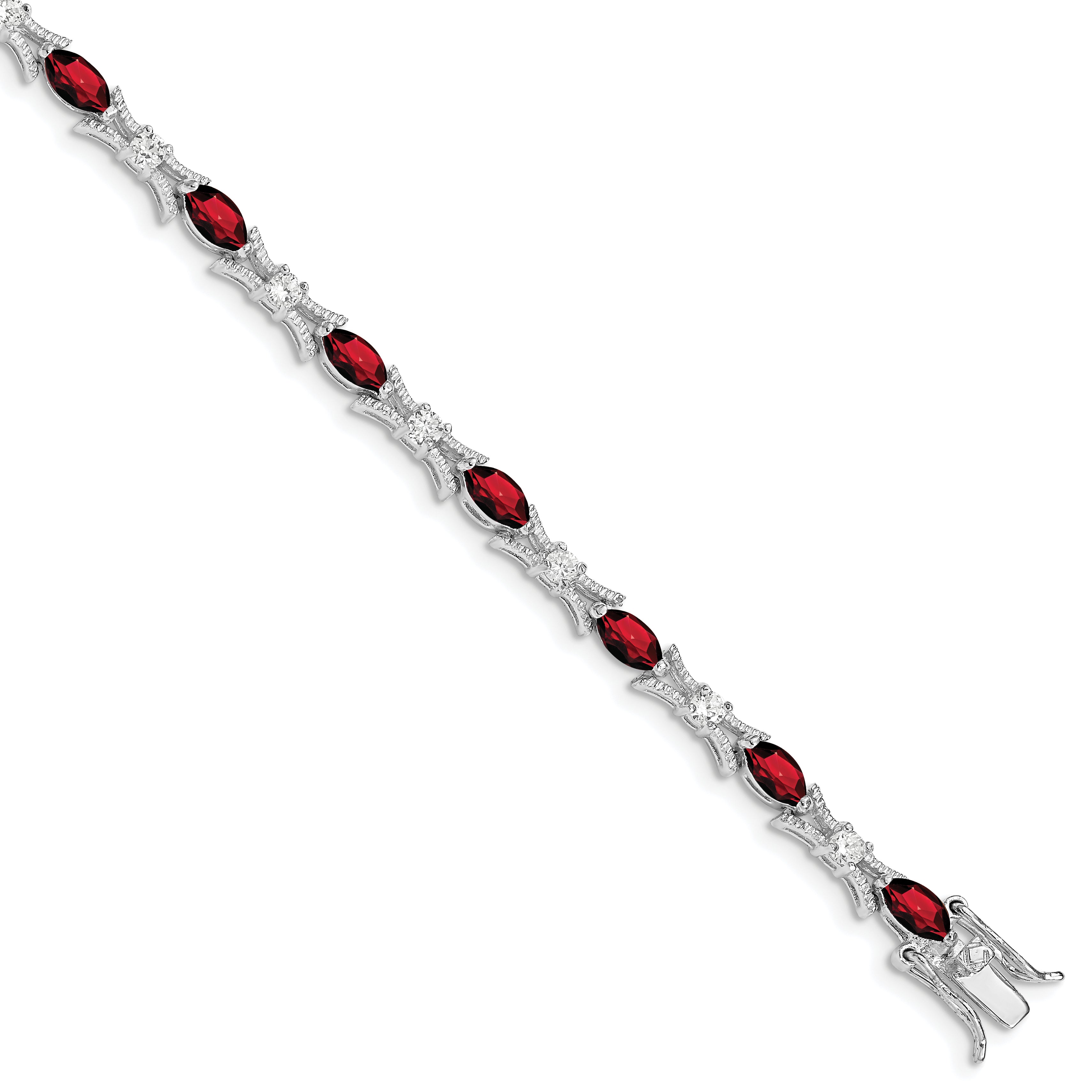 Sterling Silver Rhodium-plated Garnet and CZ Bracelet Main image