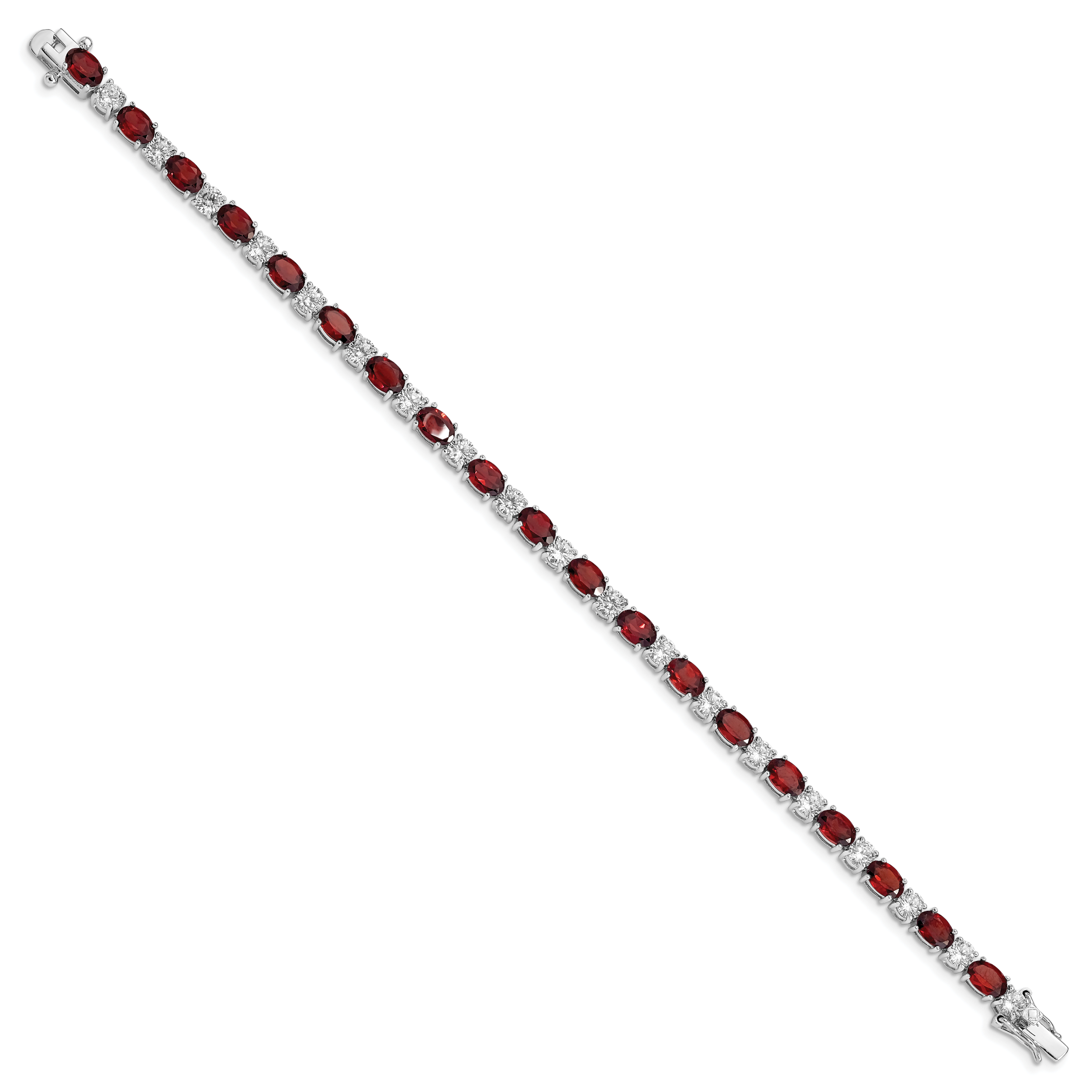 Sterling Silver Rhodium-plated Garnet and Cz Bracelet Secondary image