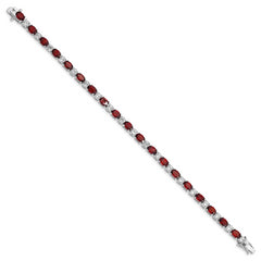 Sterling Silver Rhodium-plated Garnet and Cz Bracelet - 7