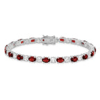 Sterling Silver Rhodium-plated Garnet and Cz Bracelet