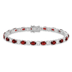 Sterling Silver Rhodium-plated Garnet and Cz Bracelet - 7
