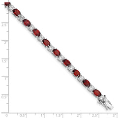 Sterling Silver Rhodium-plated Garnet and Cz Bracelet - 7