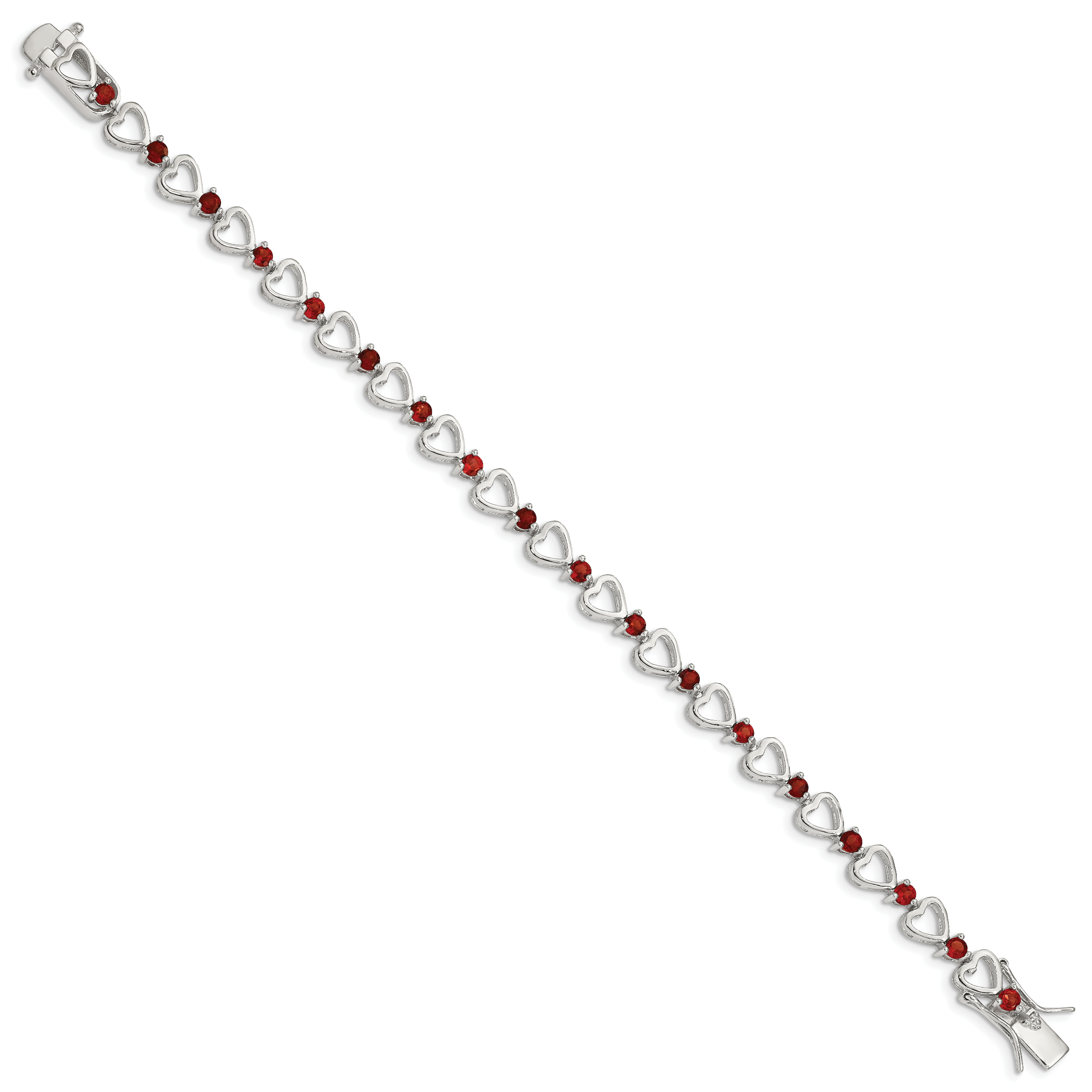 Sterling Silver Rhodium-plated Garnet Heart Bracelet Secondary image