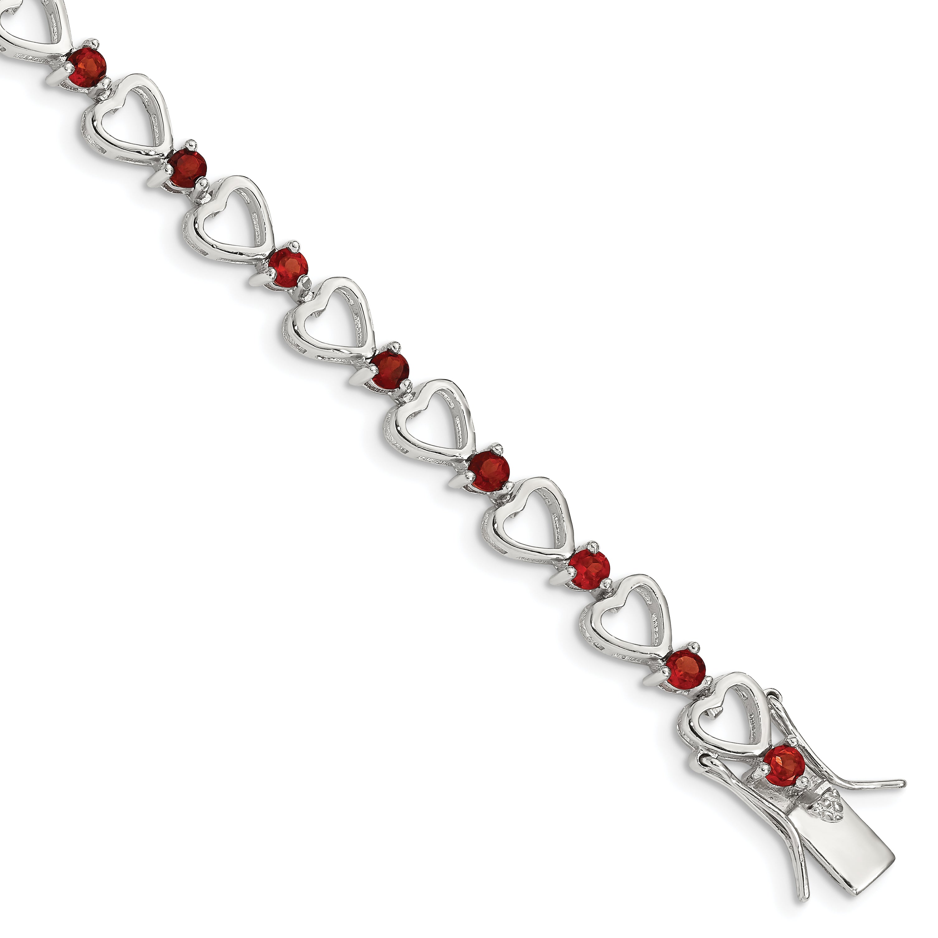 Sterling Silver Rhodium-plated Garnet Heart Bracelet Main image