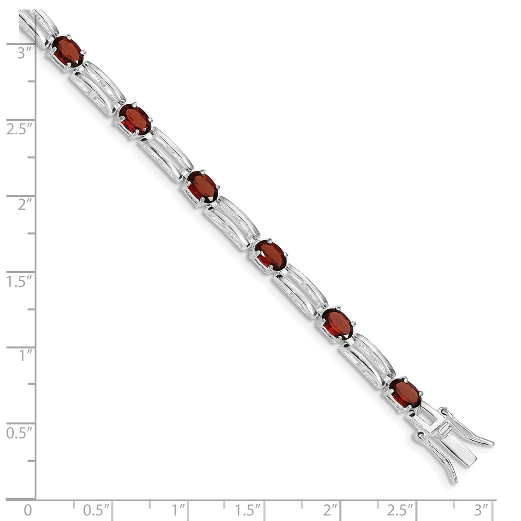 Sterling Silver Rhodium-plated Garnet Bracelet