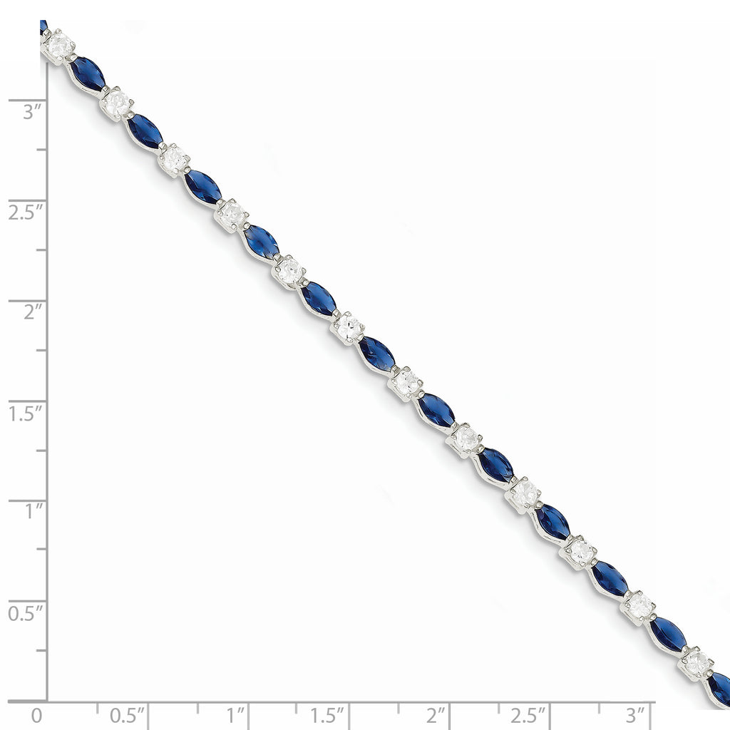 Sterling Silver Rhodium-plated Blue and Clear CZ Bracelet