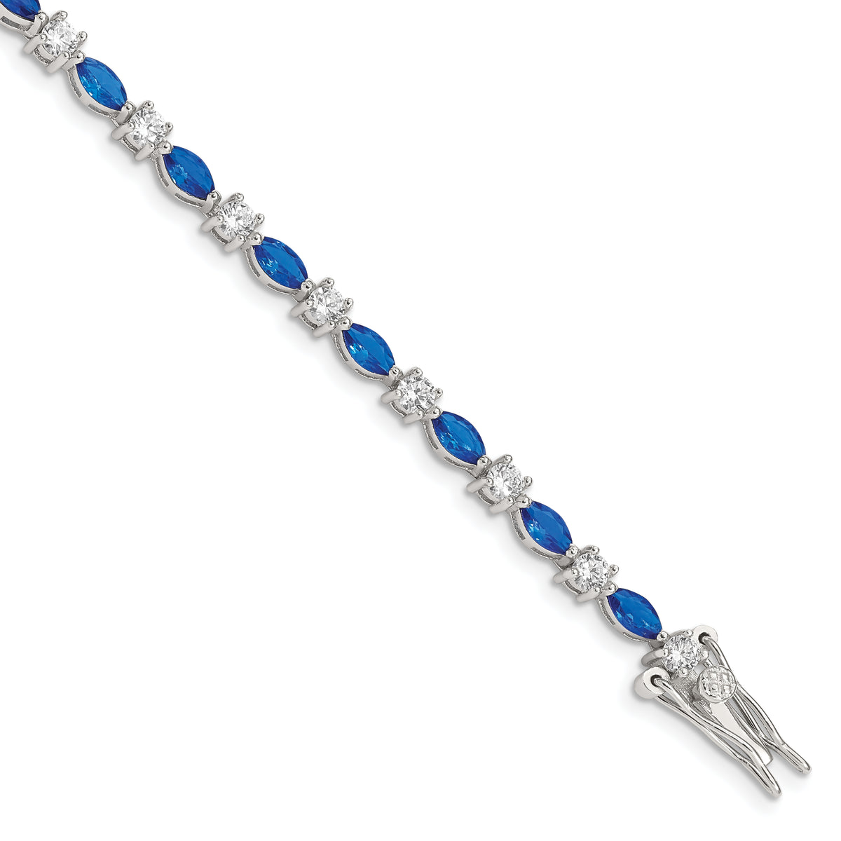 Sterling Silver Rhodium-plated Blue and Clear CZ Bracelet