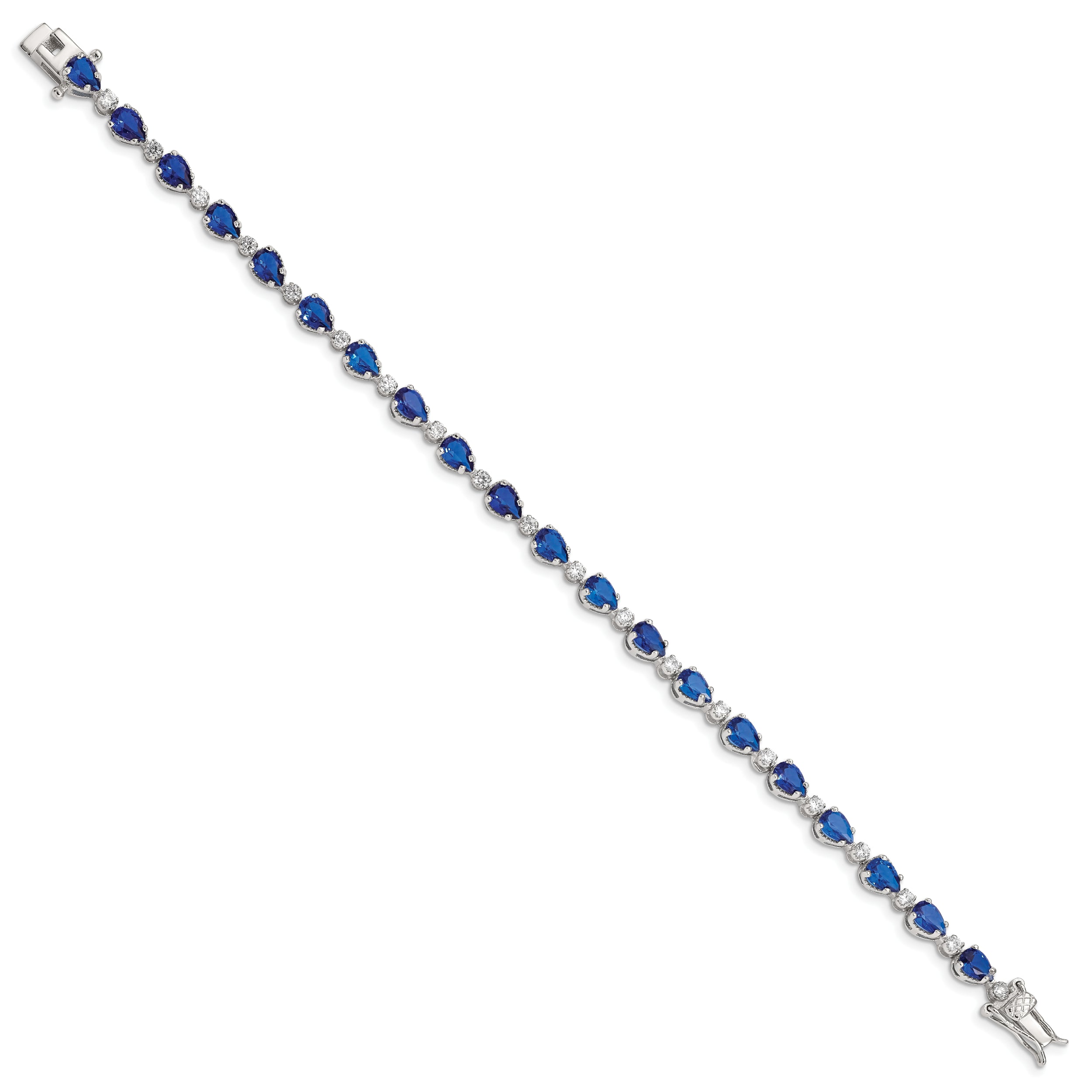 Sterling Silver Rhodium-plated Blue and Clear CZ Bracelet