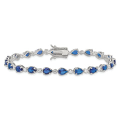 Sterling Silver Rhodium-plated Blue and Clear CZ Bracelet