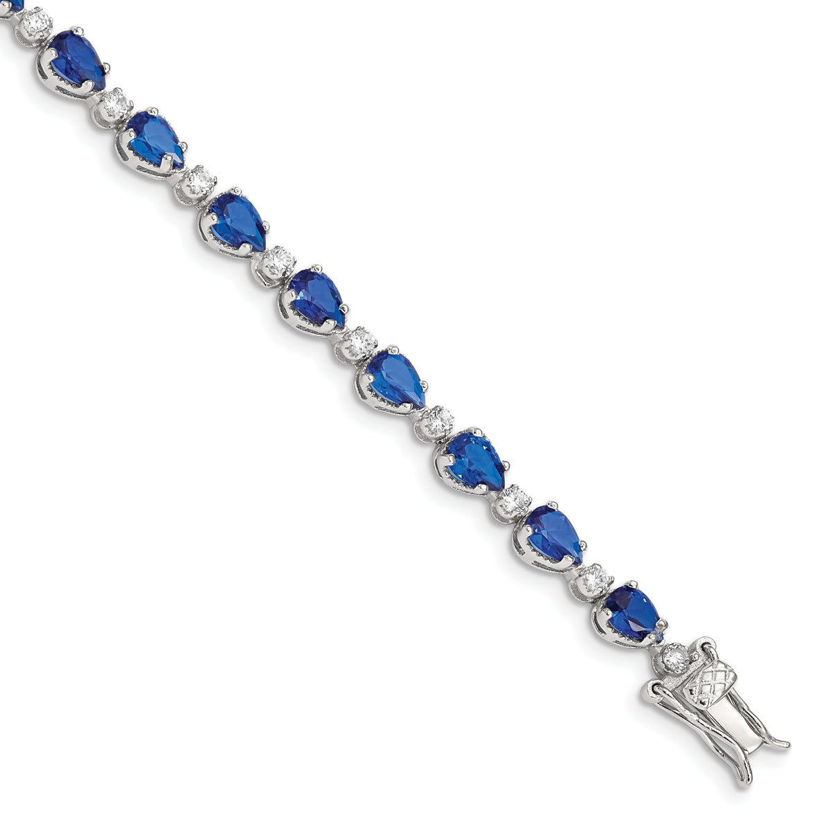 Sterling Silver Rhodium-plated Blue and Clear CZ Bracelet