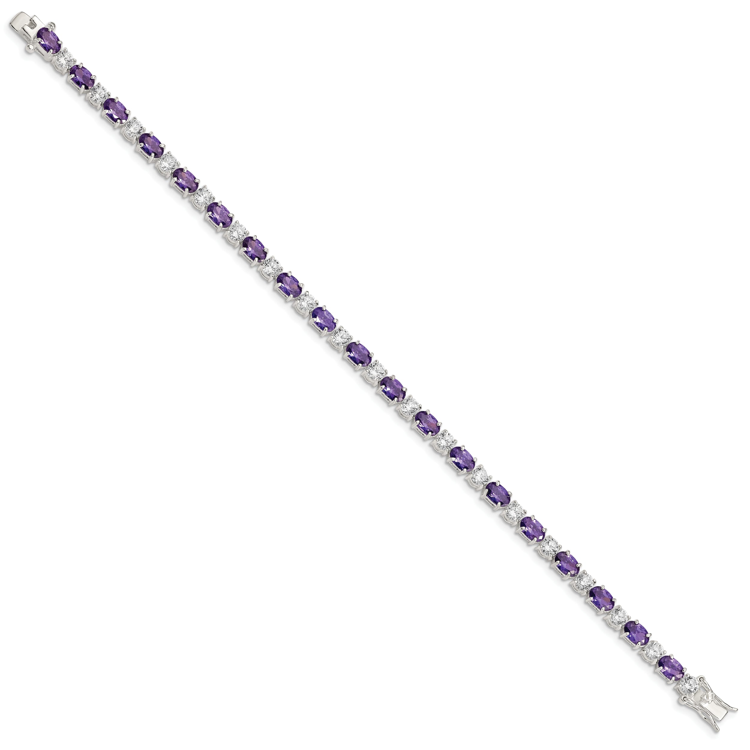 Sterling Silver Rhodium-plated Purple and Clear CZ Bracelet