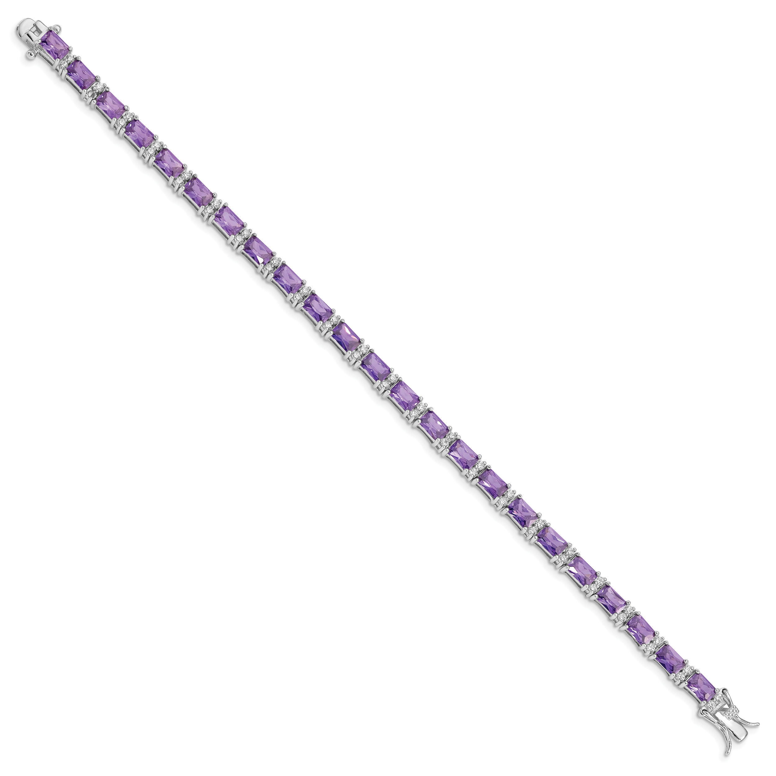 Sterling Silver Rhodium-plated Purple and Clear CZ Bracelet Secondary image