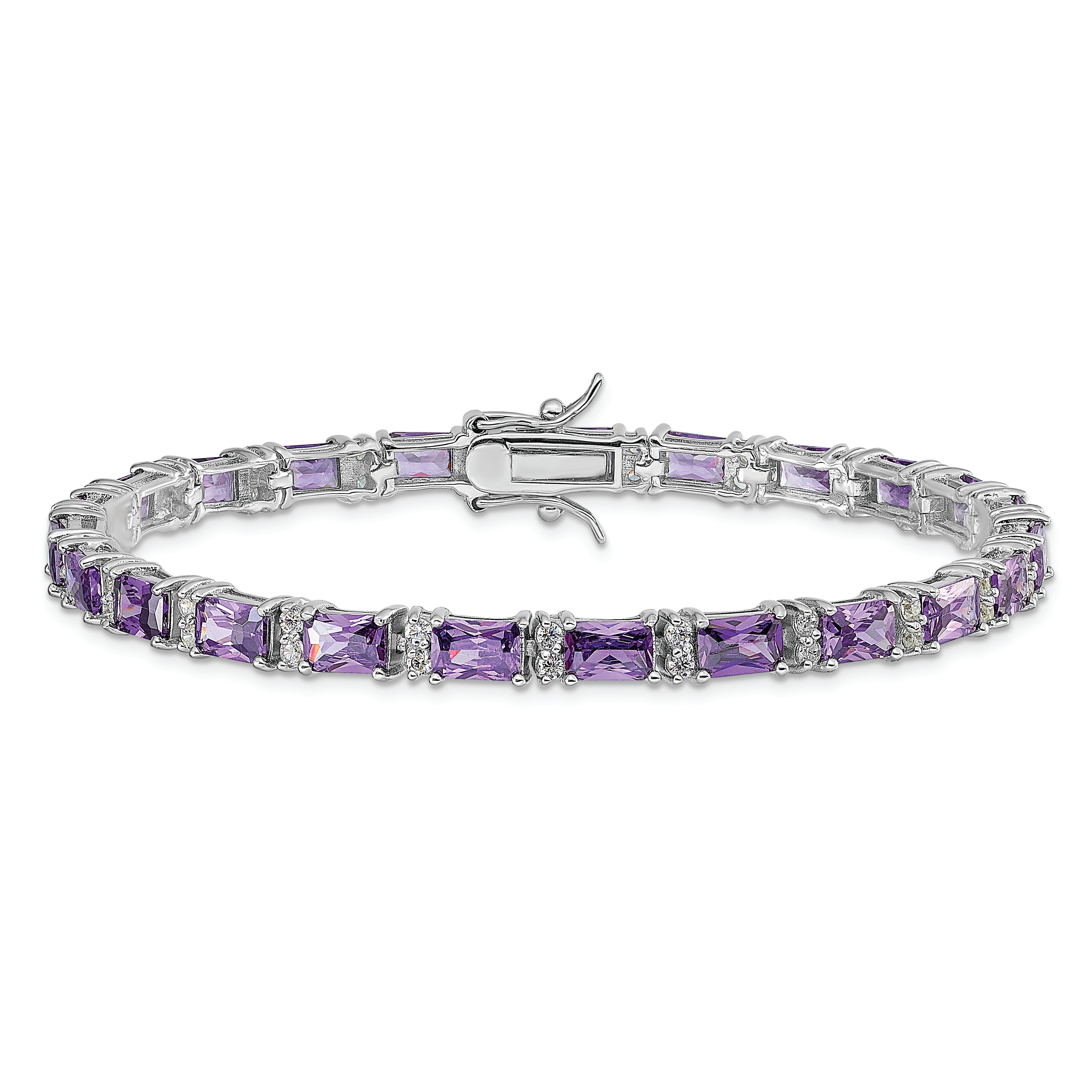 Sterling Silver Rhodium-plated Purple and Clear CZ Bracelet