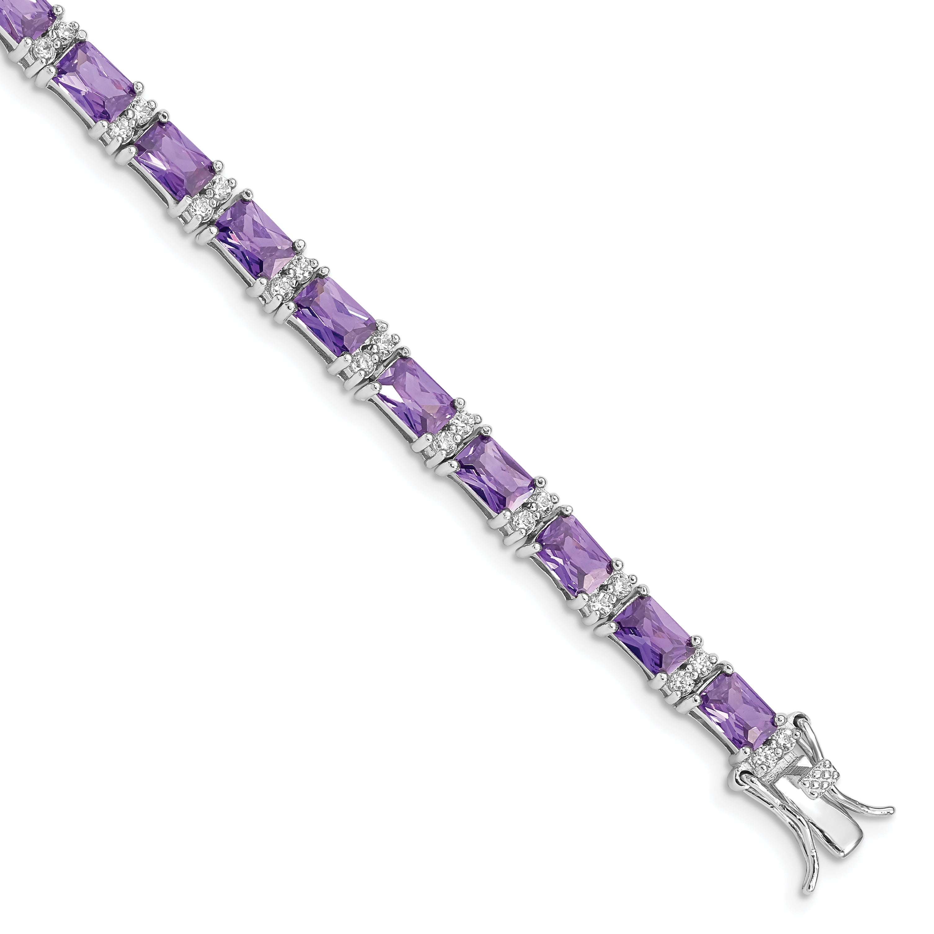 Sterling Silver Rhodium-plated Purple and Clear CZ Bracelet Main image