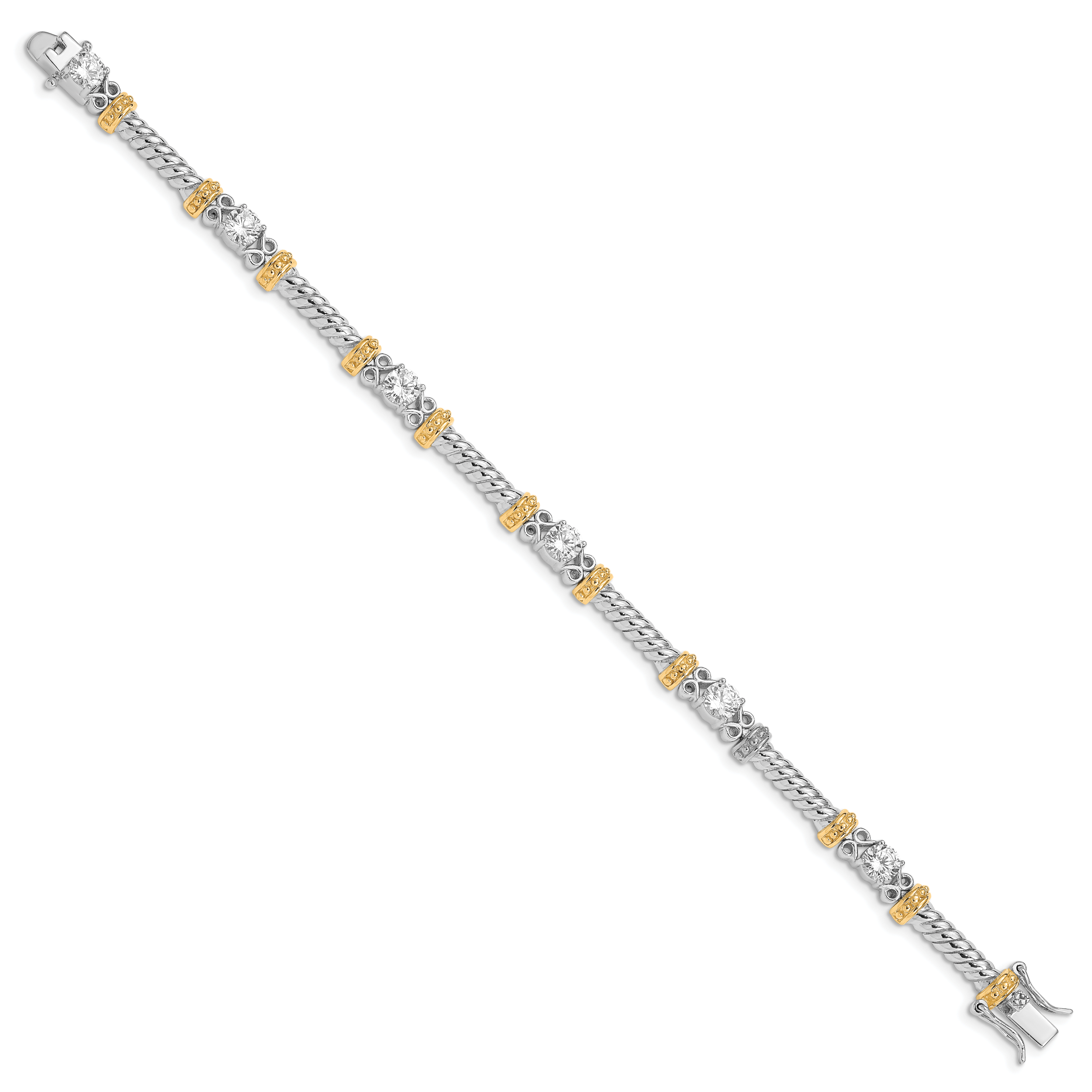 Sterling Silver Rhodium-plated and Vermeil CZ Bracelet Secondary image