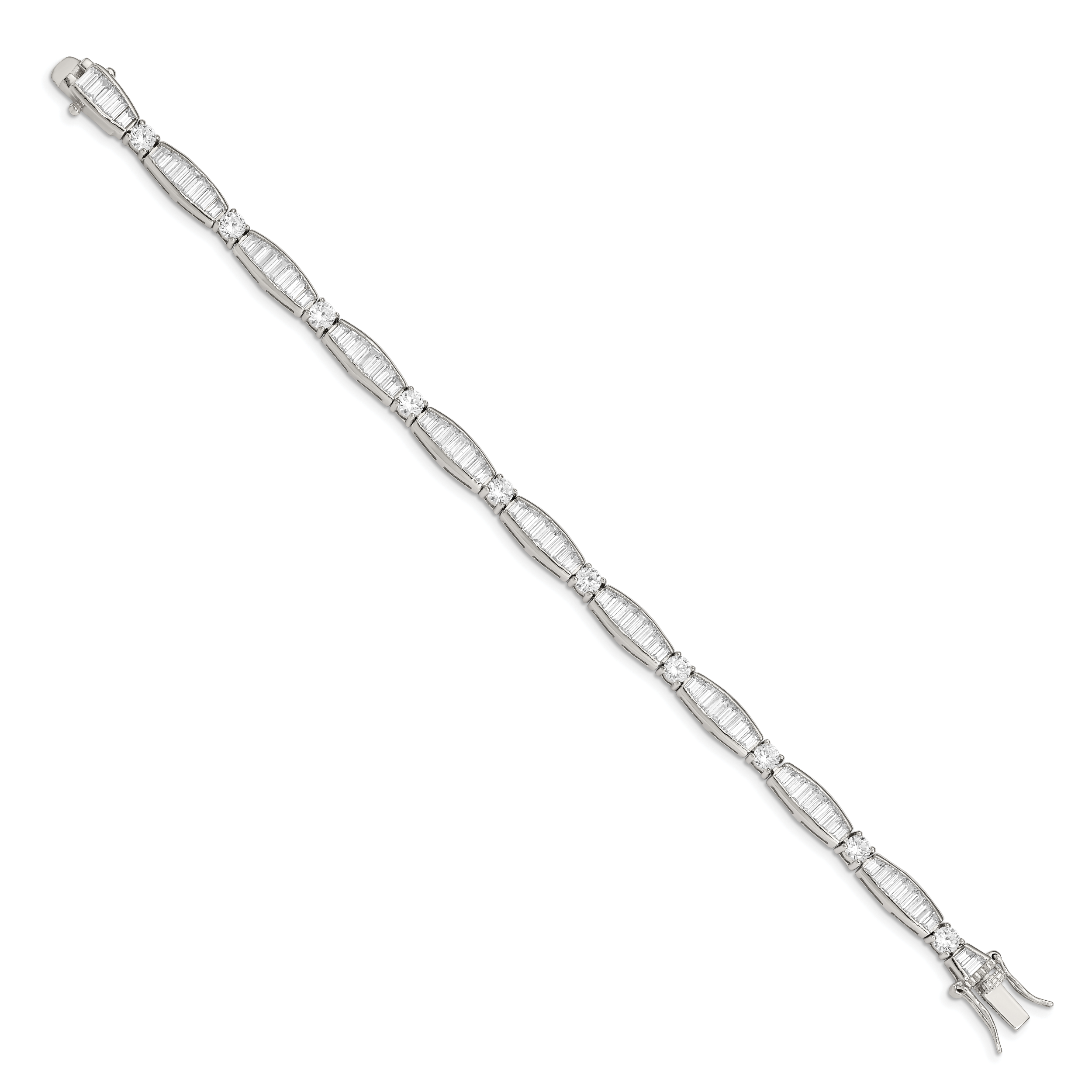 Sterling Silver Rhodium-plated Baguette and Round CZ Bracelet Secondary image