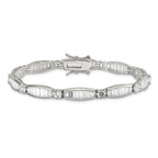 Sterling Silver Rhodium-plated Baguette and Round CZ Bracelet