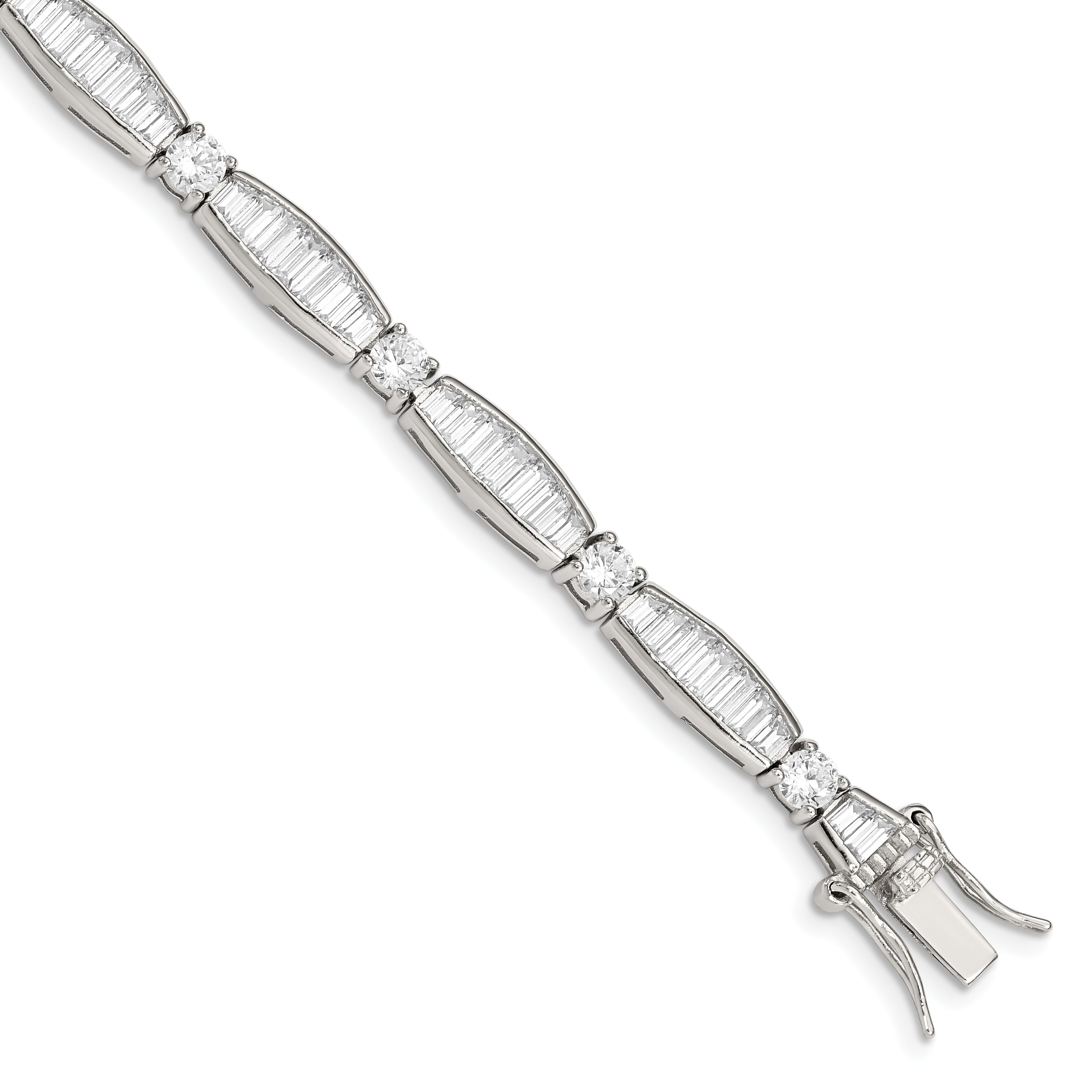 Sterling Silver Rhodium-plated Baguette and Round CZ Bracelet Main image
