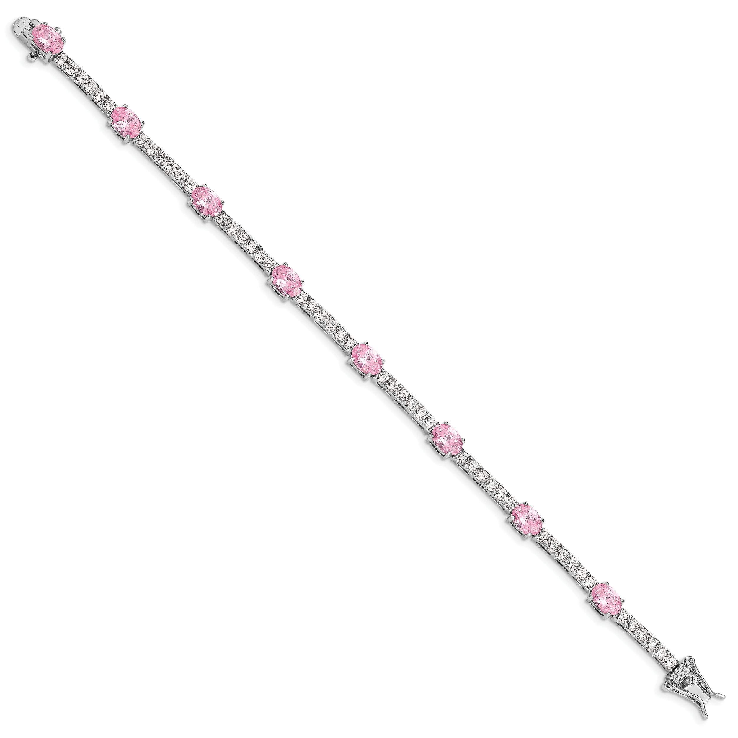 Sterling Silver Rhodium-plated 7inch Pink and Clear CZ Bracelet