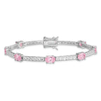 Sterling Silver Rhodium-plated 7inch Pink and Clear CZ Bracelet