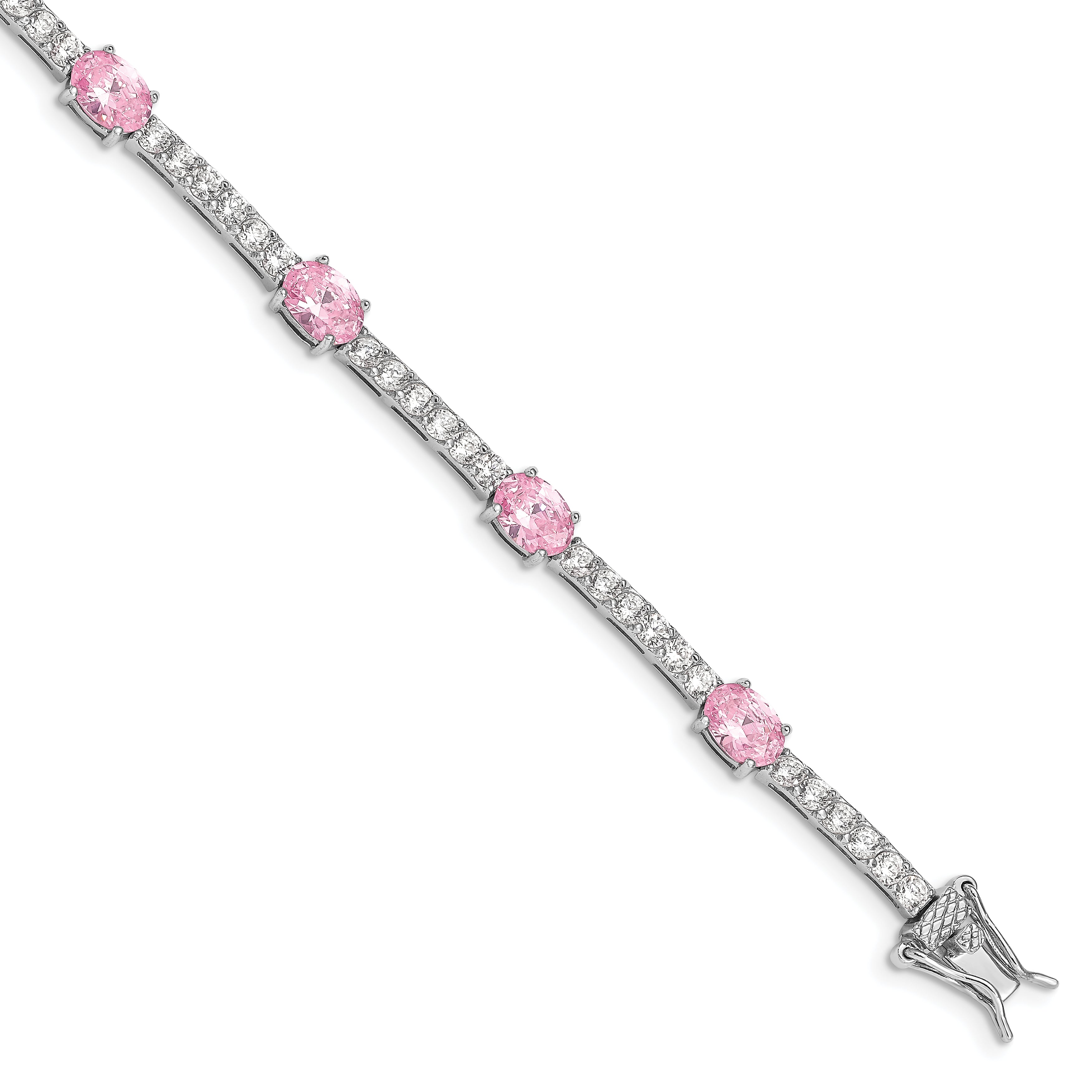 Sterling Silver Rhodium-plated 7inch Pink and Clear CZ Bracelet Main image
