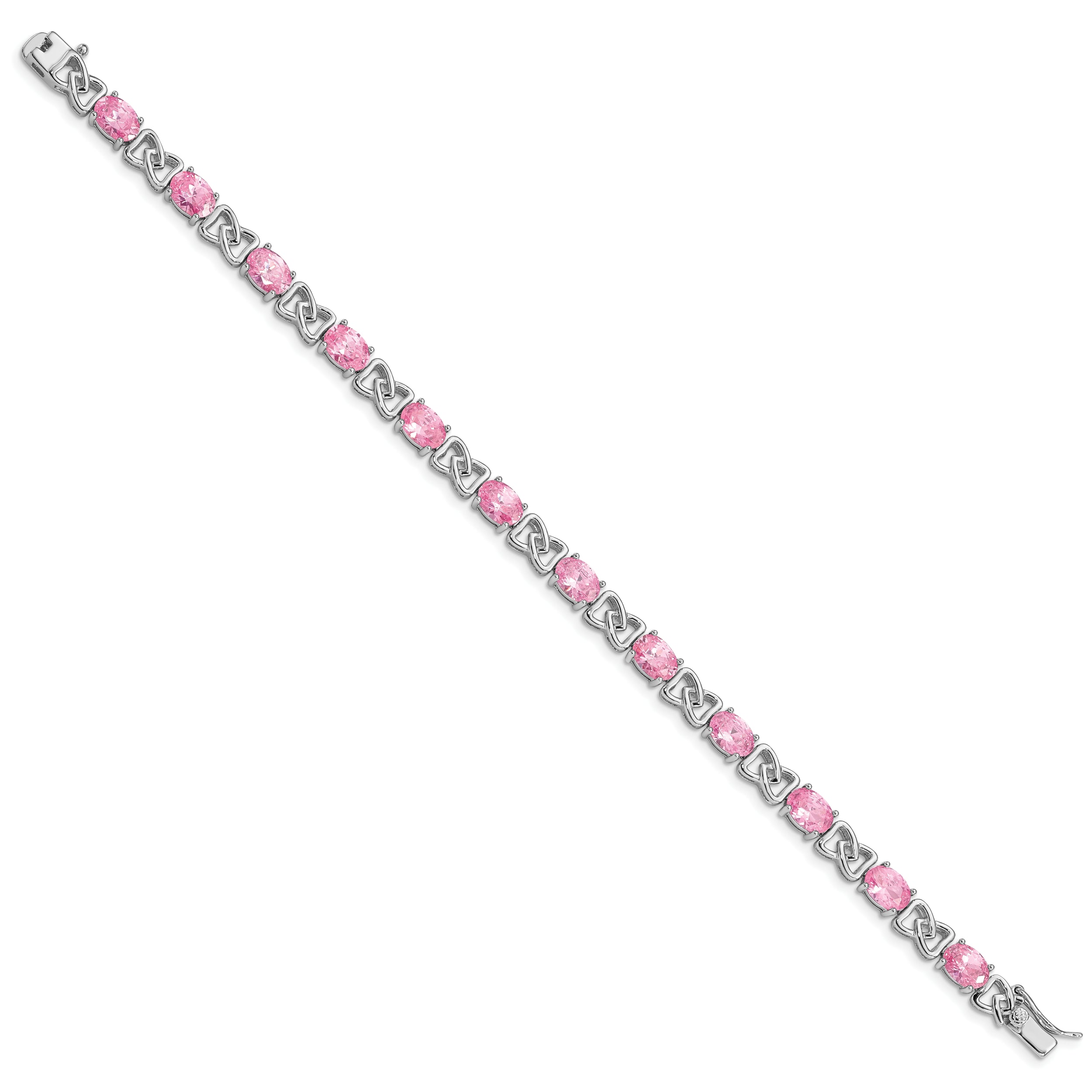 Sterling Silver Rhodium-plated 7inch Pink CZ Bracelet