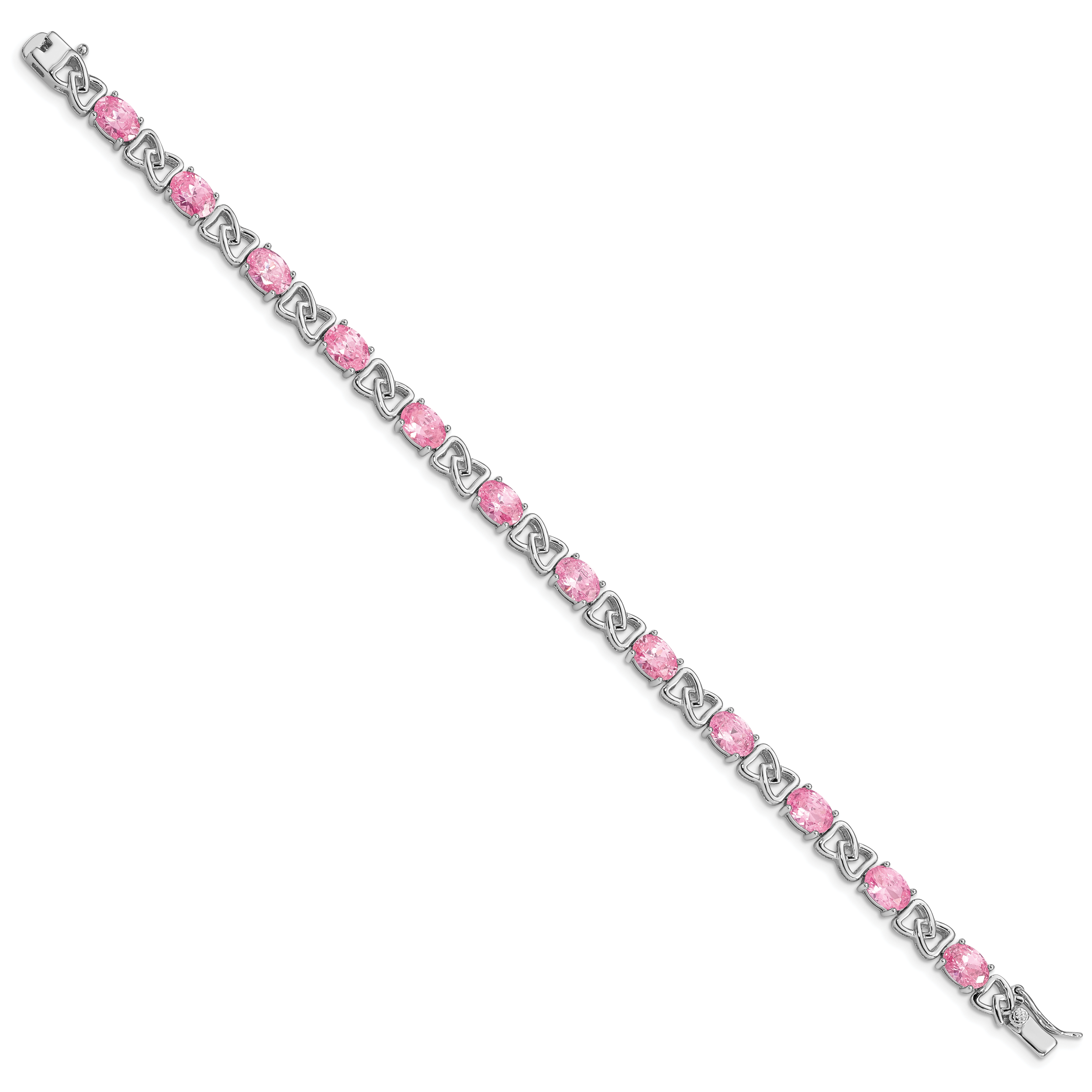 Sterling Silver Rhodium-plated 7inch Pink CZ Bracelet Secondary image