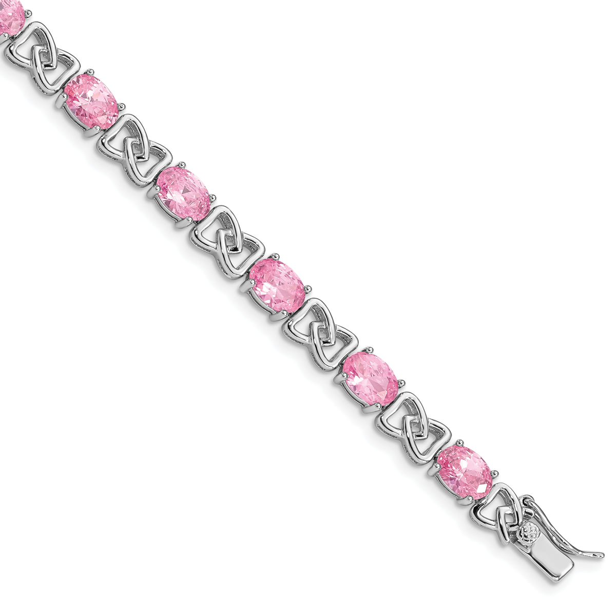 Sterling Silver Rhodium-plated 7inch Pink CZ Bracelet