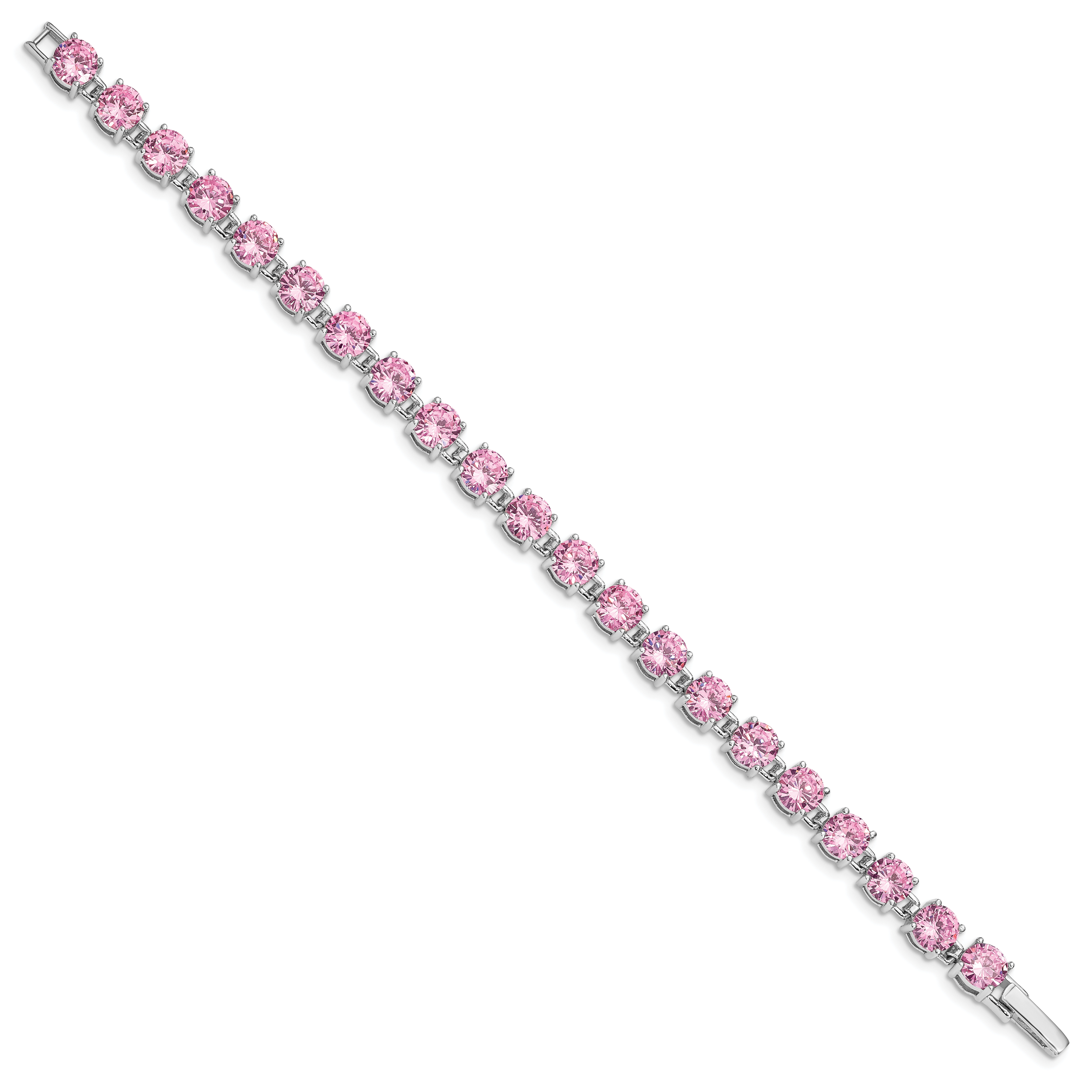 Sterling Silver Rhodium Plated Pink CZ 7 inch Tennis Bracelet Secondary image