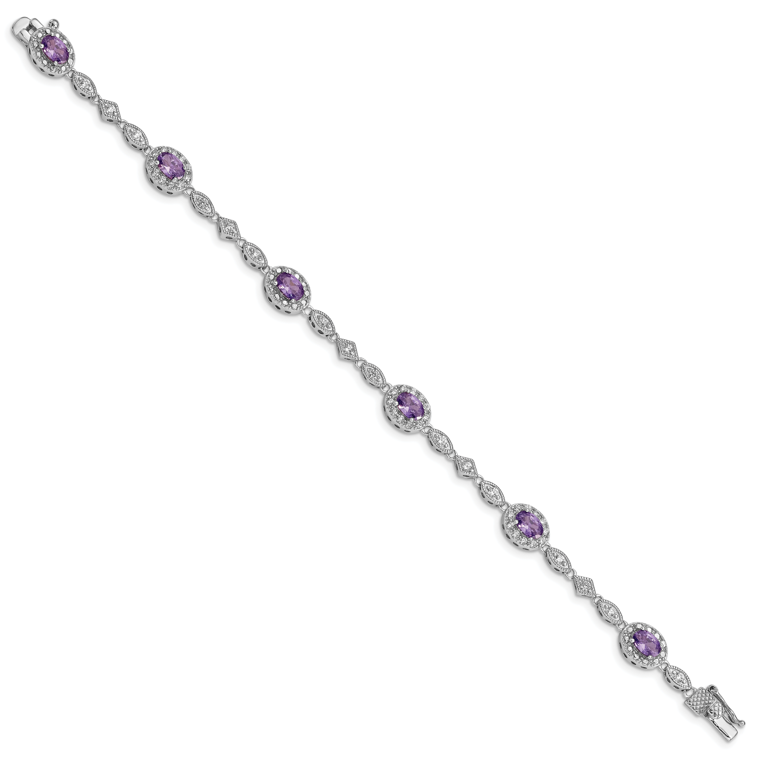 Sterling Silver Rhodium-plated Purple and Clear CZ Bracelet Secondary image