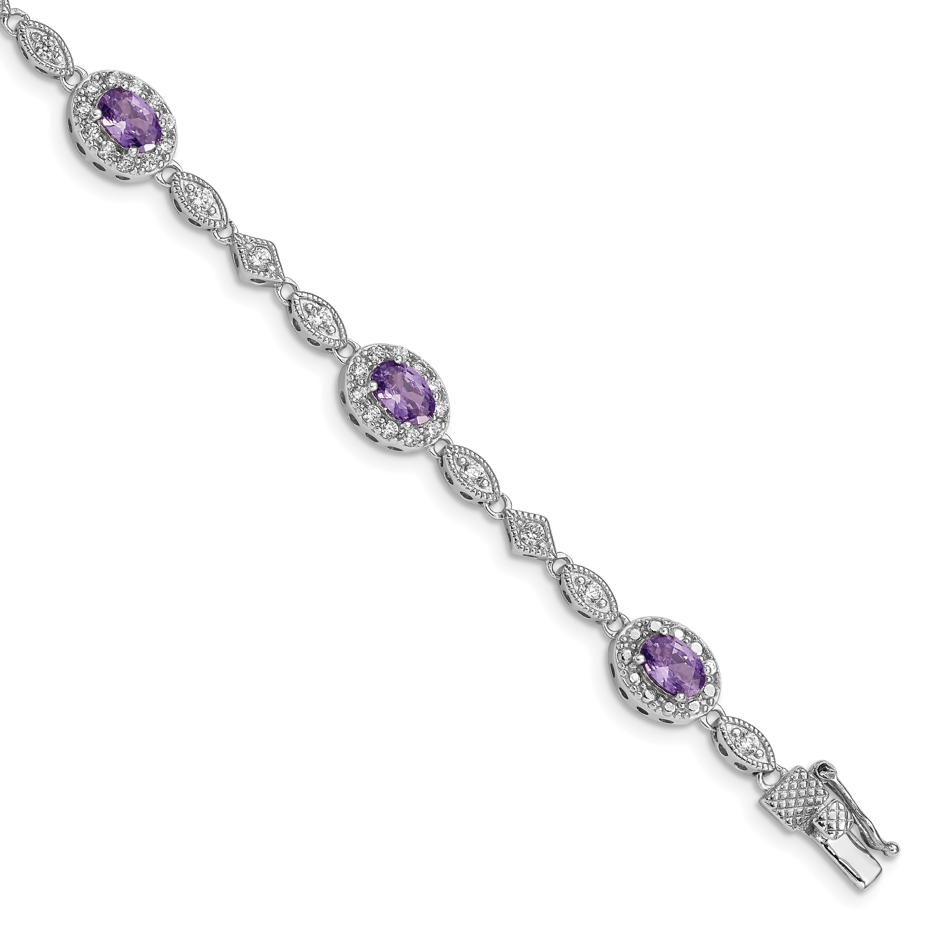 Sterling Silver Rhodium-plated Purple and Clear CZ Bracelet Main image