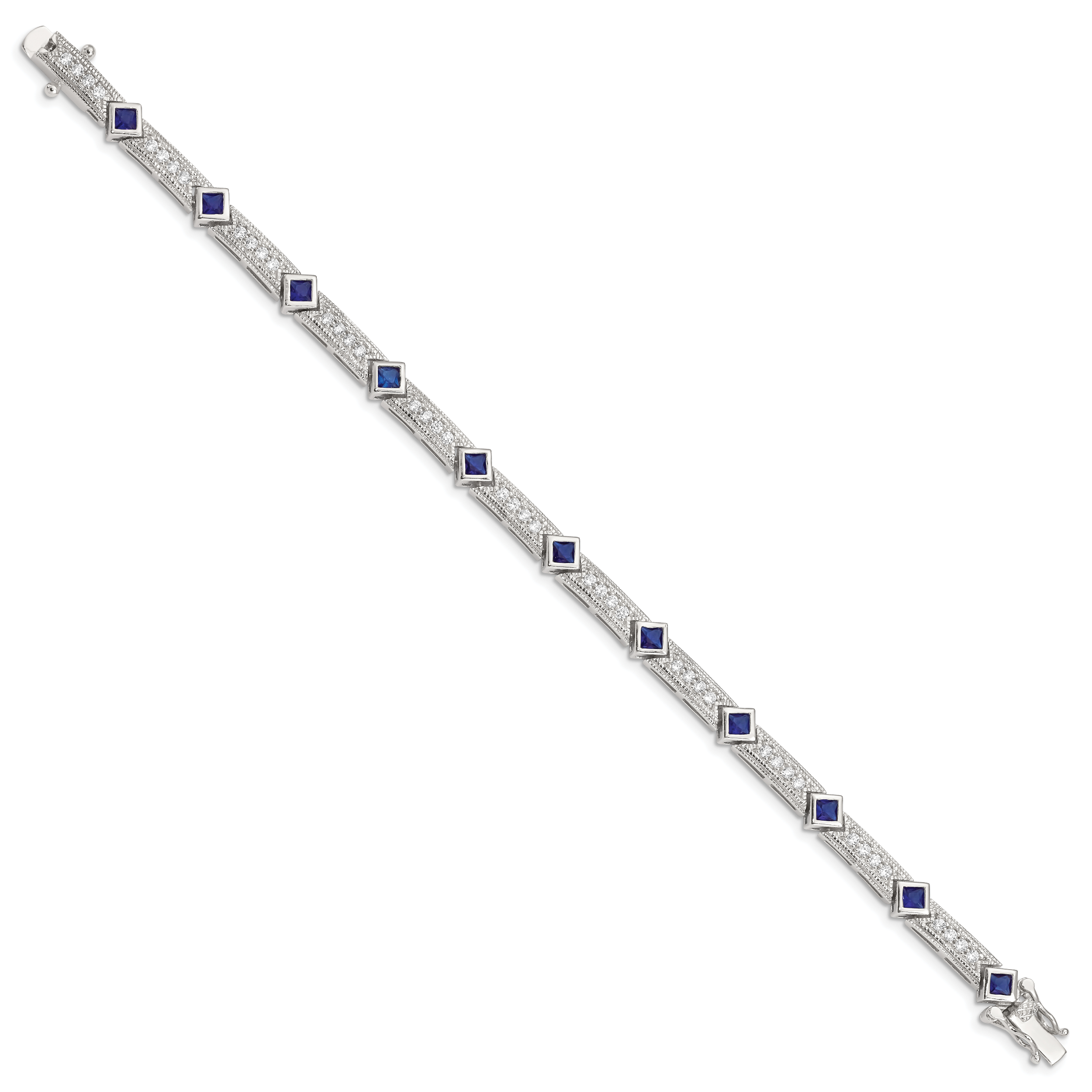 Sterling Silver Rhodium-plated Blue Glass and CZ 7.25 inch Bracelet Secondary image