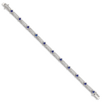 Sterling Silver Rhodium-plated Blue Glass and CZ 7.25 inch Bracelet
