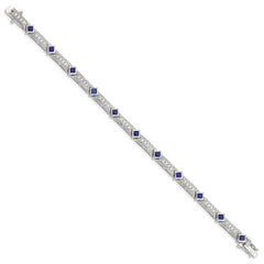 Sterling Silver Rhodium-plated Blue Glass and CZ 7.25 inch Bracelet