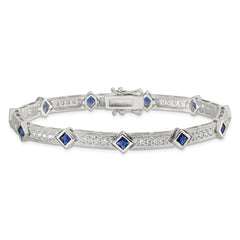 Sterling Silver Rhodium-plated Blue Glass and CZ 7.25 inch Bracelet