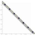 Sterling Silver Rhodium-plated Blue Glass and CZ 7.25 inch Bracelet