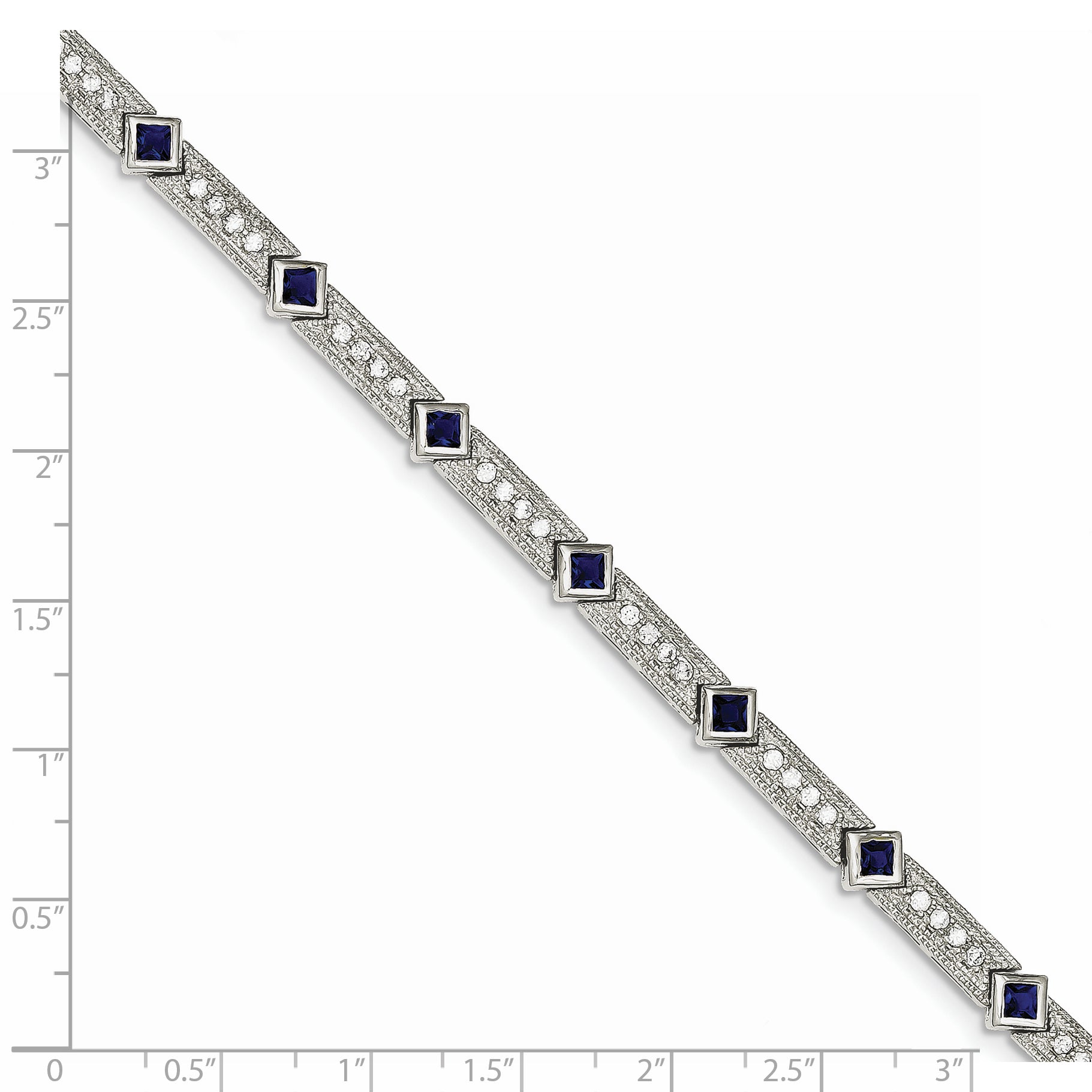Sterling Silver Rhodium-plated Blue Glass and CZ 7.25 inch Bracelet