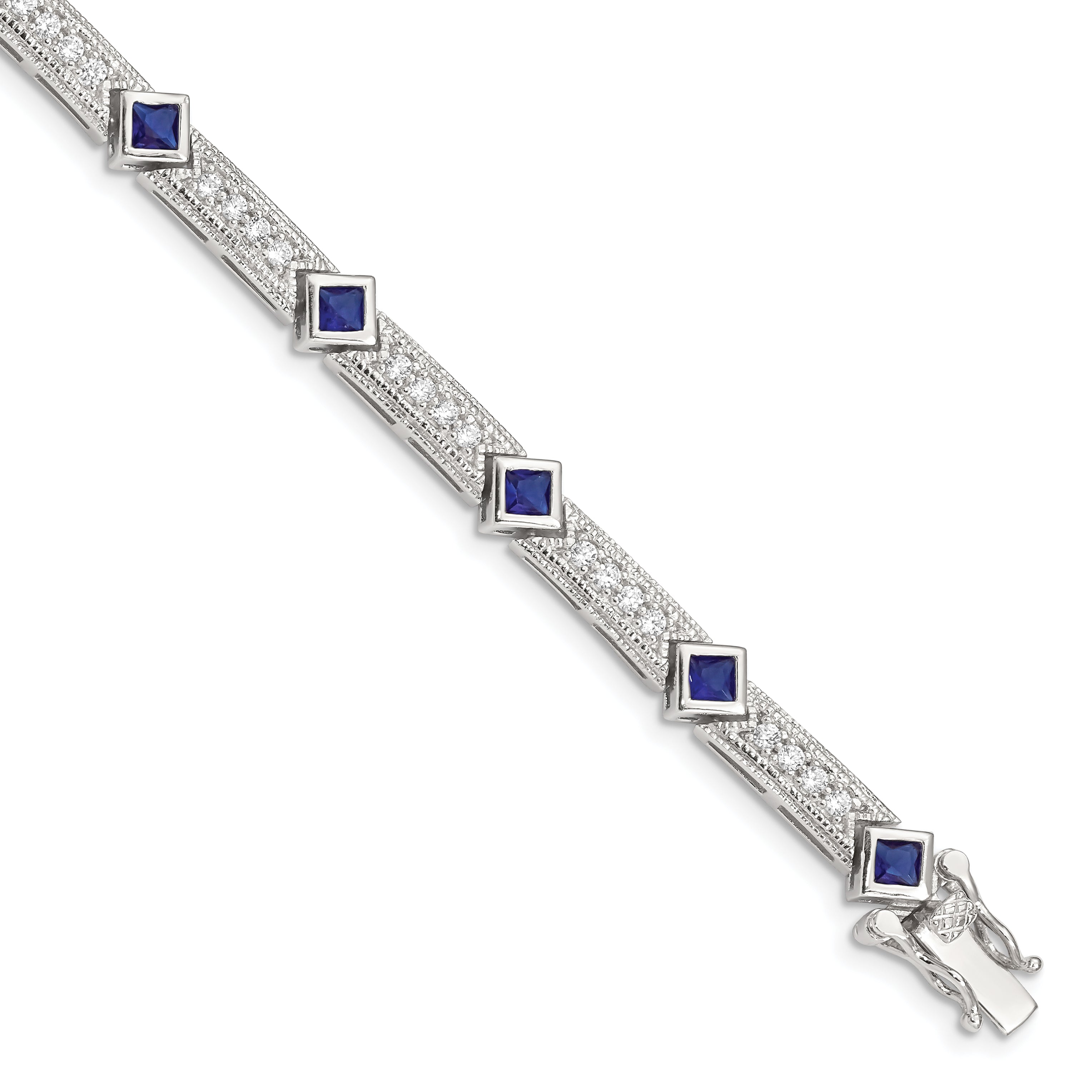Sterling Silver Rhodium-plated Blue Glass and CZ 7.25 inch Bracelet Main image