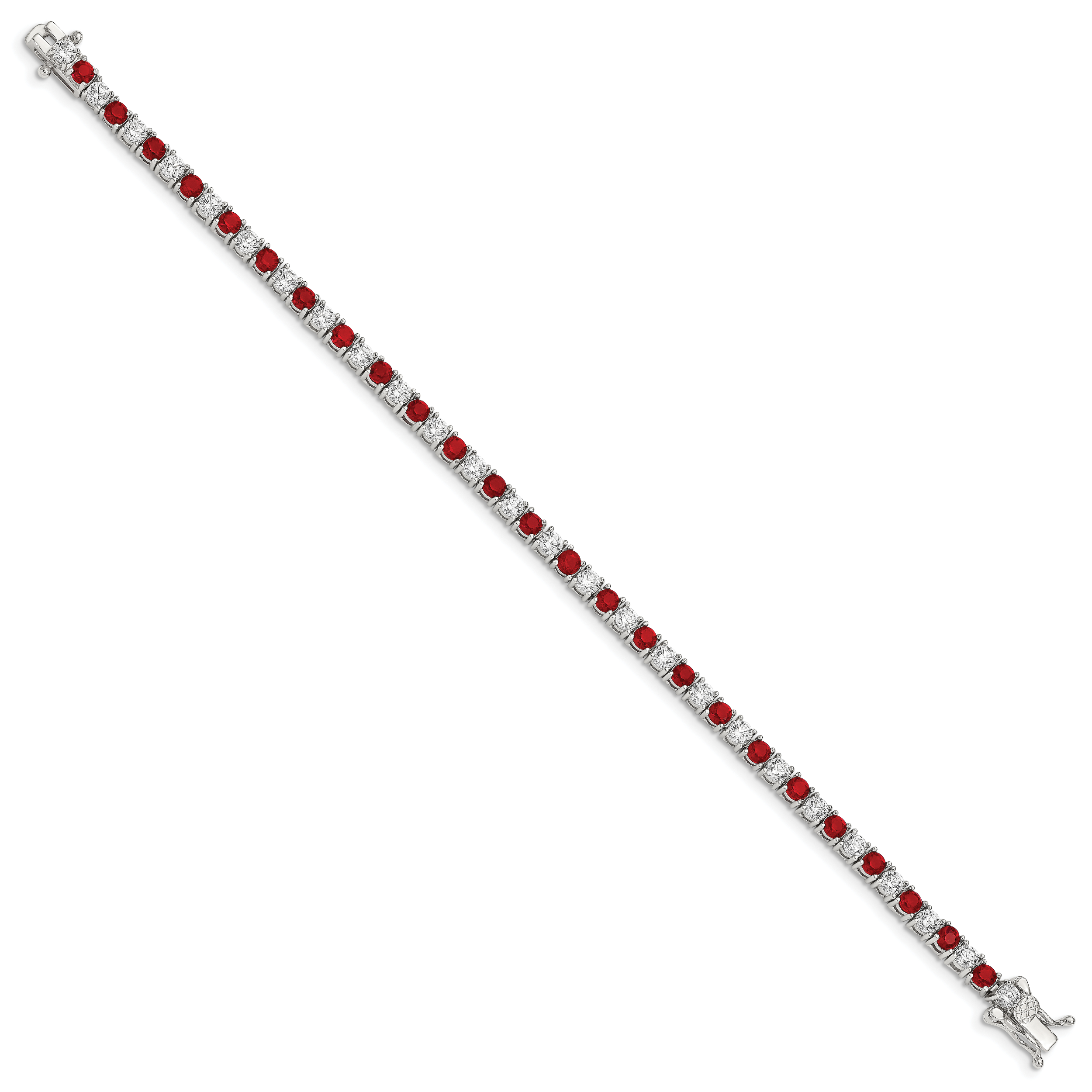 Sterling Silver Rhodium-plated Red Glass and CZ  7 inch Bracelet Secondary image