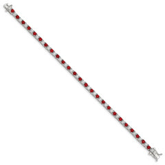 Sterling Silver Rhodium-plated Red Glass and CZ  7 inch Bracelet