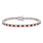 Sterling Silver Rhodium-plated Red Glass and CZ  7 inch Bracelet