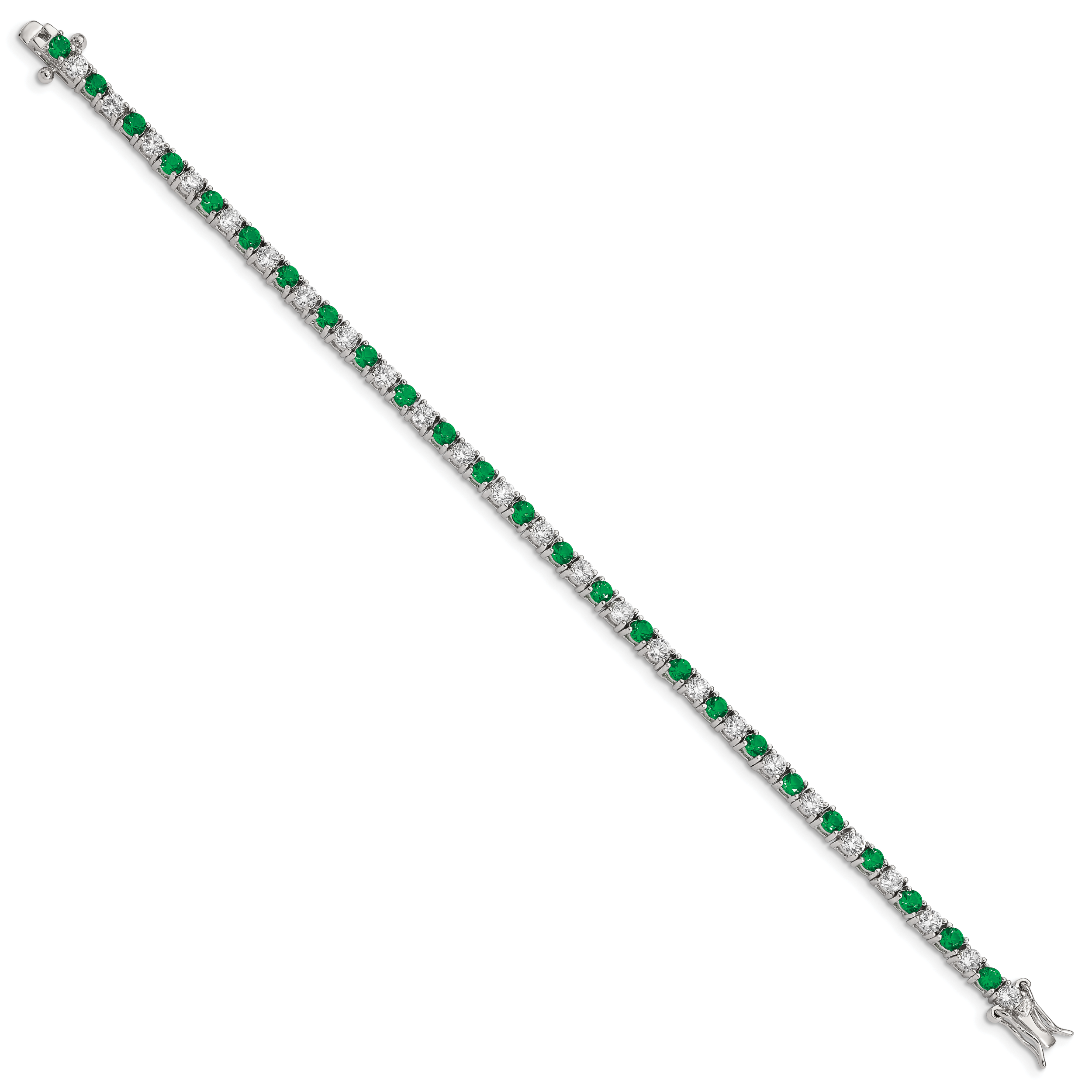 Sterling Silver Rhodium-plated Green Glass and CZ  7 inch Bracelet Secondary image