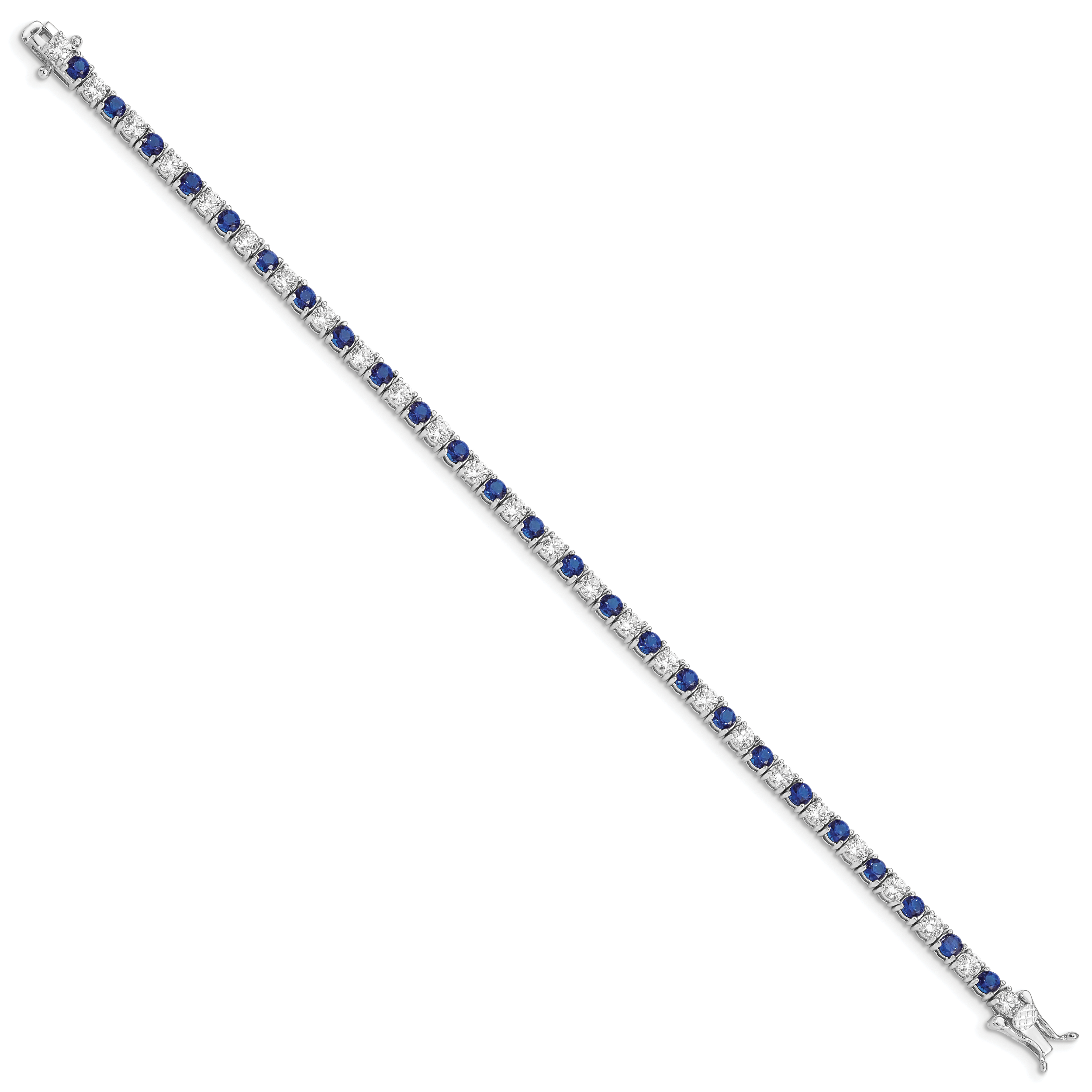 Sterling Silver Rhodium-plated Blue Glass and CZ 7 inch Bracelet Secondary image