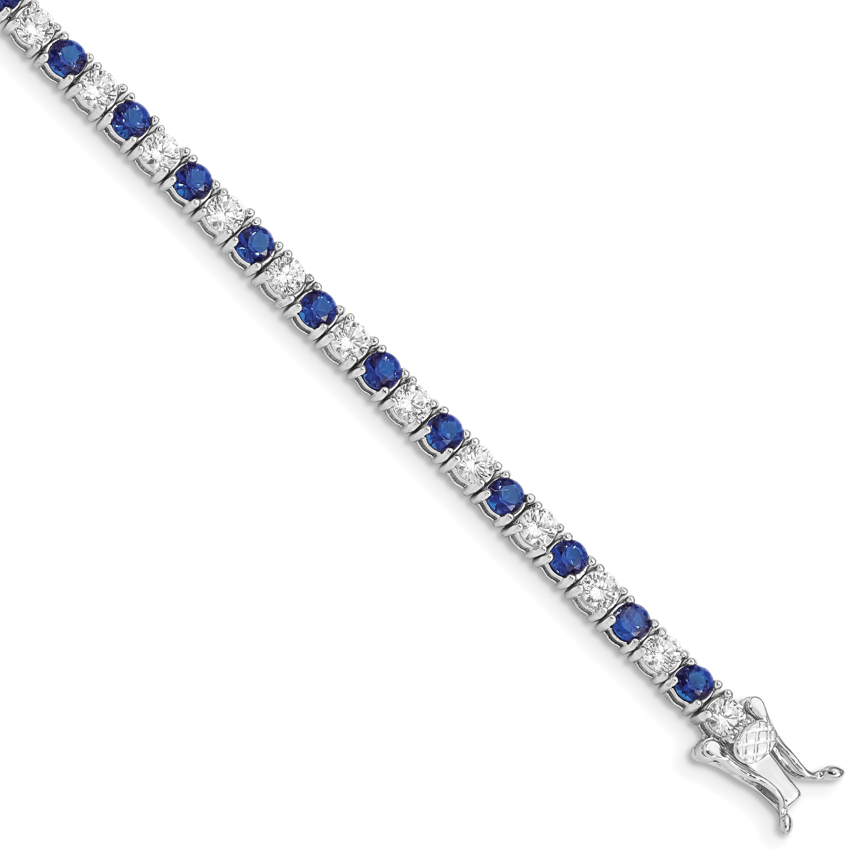 Sterling Silver Rhodium-plated Blue Glass and CZ 7 inch Bracelet Main image