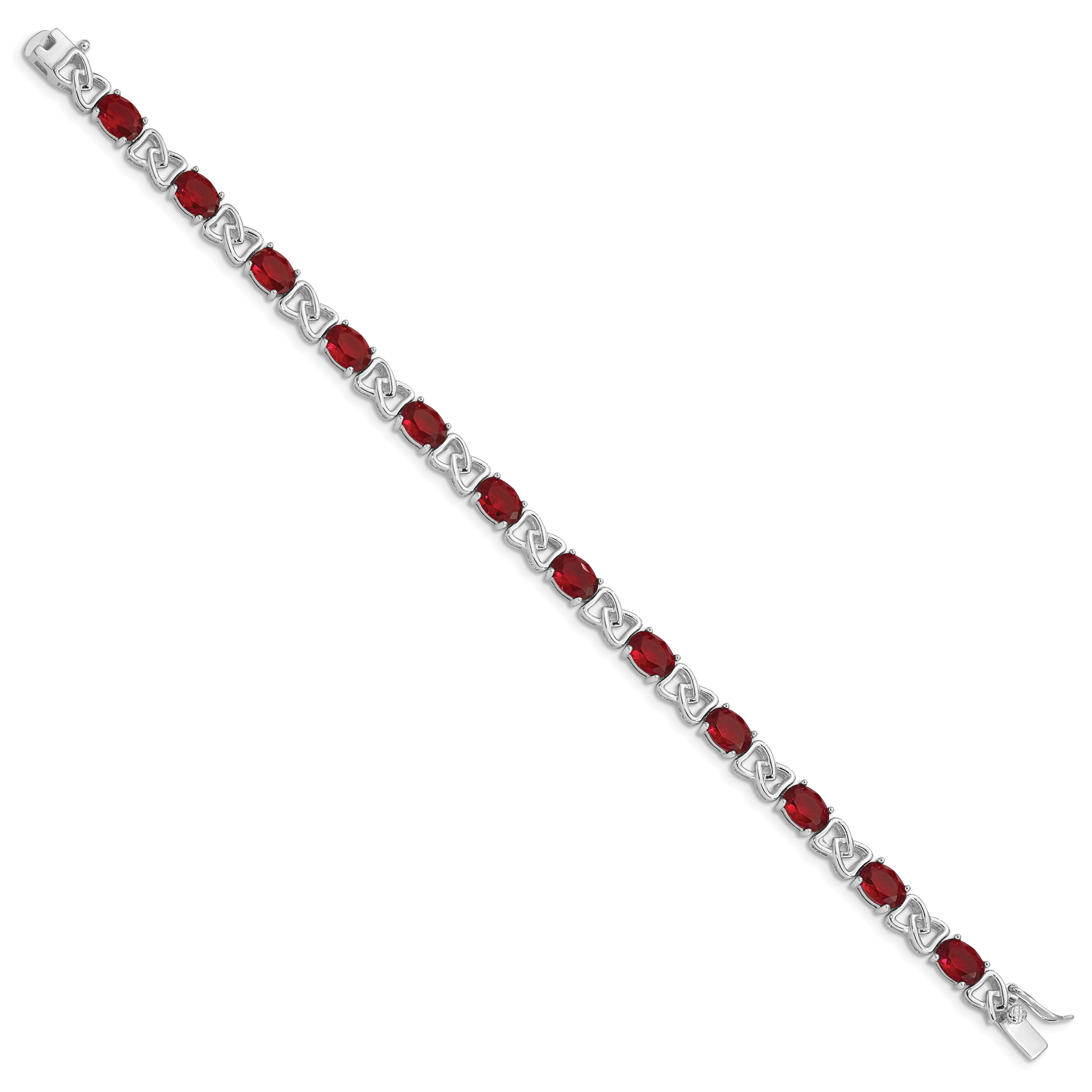 Sterling Silver Rhodium Plated 7inch Red CZ Bracelet Secondary image