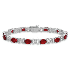 Sterling Silver Rhodium Plated 7inch Red CZ Bracelet