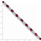 Sterling Silver Rhodium Plated 7inch Red CZ Bracelet